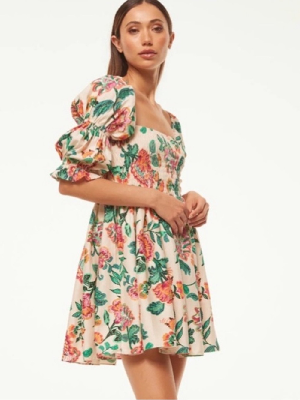 MISA Los Angeles Floral Puff-Sleeve Mini Dress